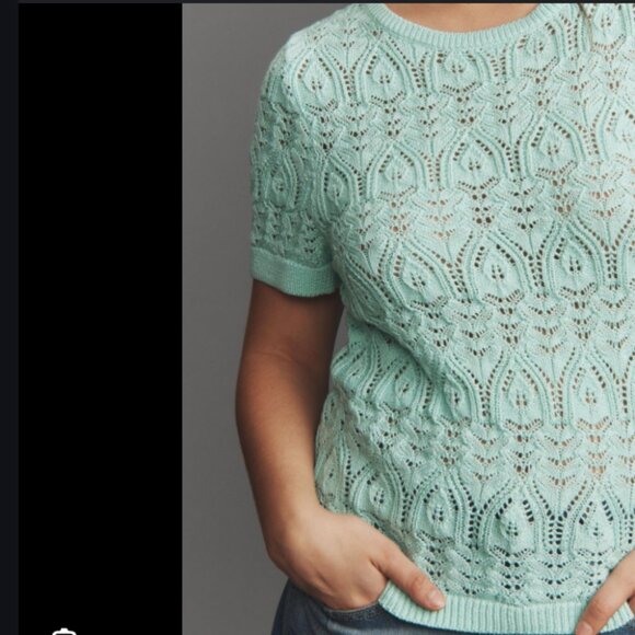 Brand New By Anthropologie Crochet Stitched Knitted T-Shirt - Picture 6 of 9